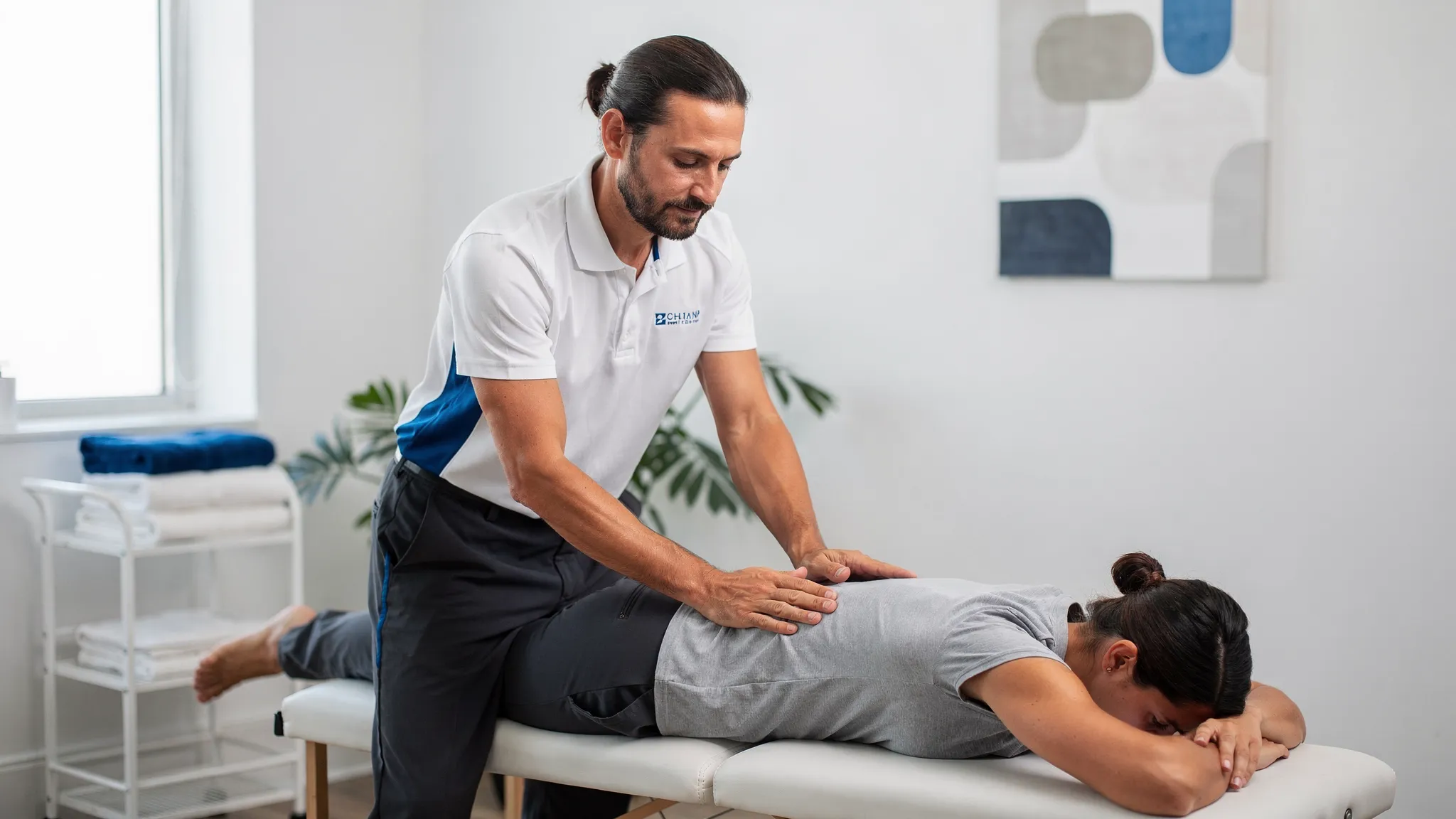Benefits of Getting Adjusted by a Chiropractor 1 A chiropractor performing a careful upper back adjustment on a patient lying face down on a treatment table in a clean clinical setting.